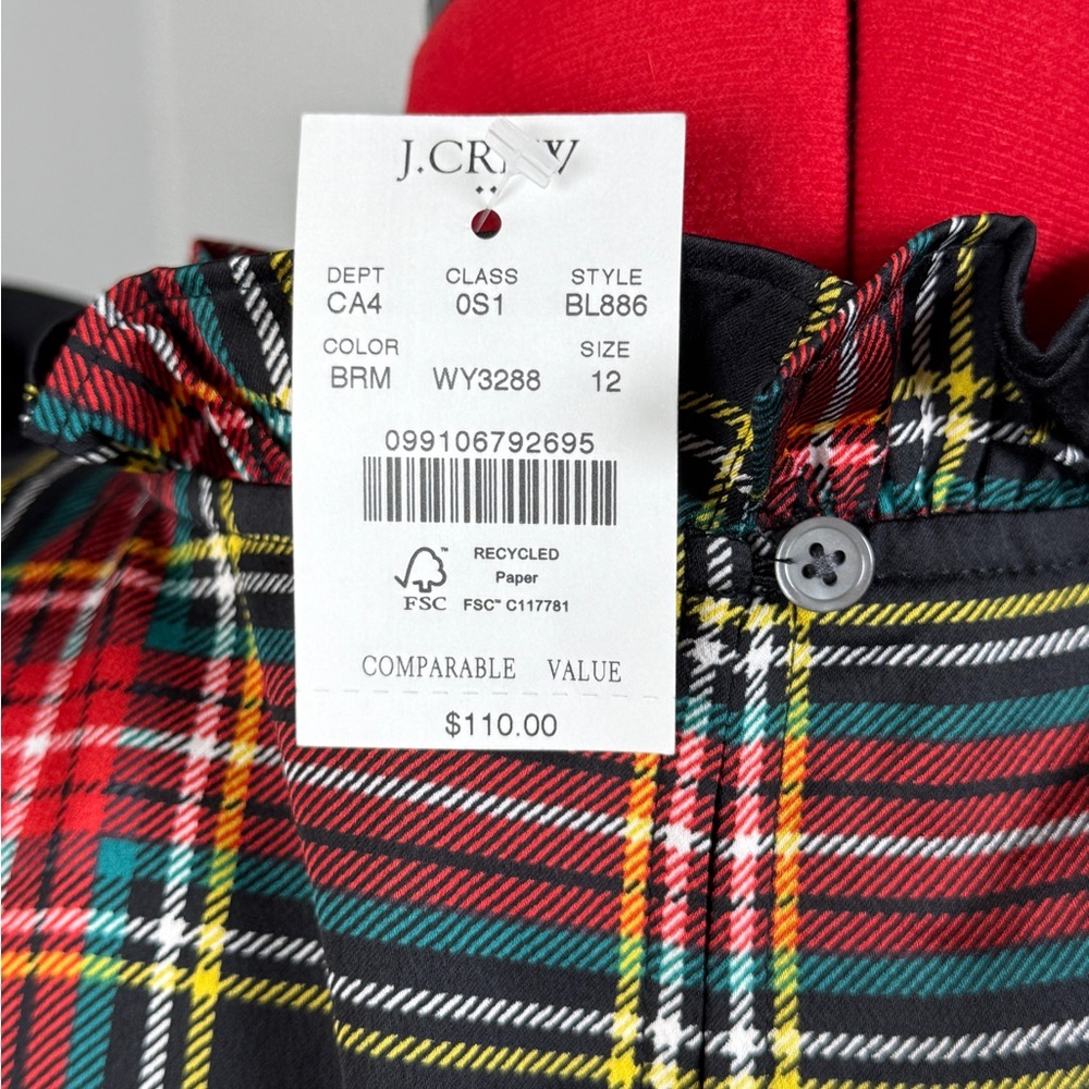 NWT J.Crew Black Tartan Plaid Bow Neck Midi Dress Size 12 - Picture 4 of 9